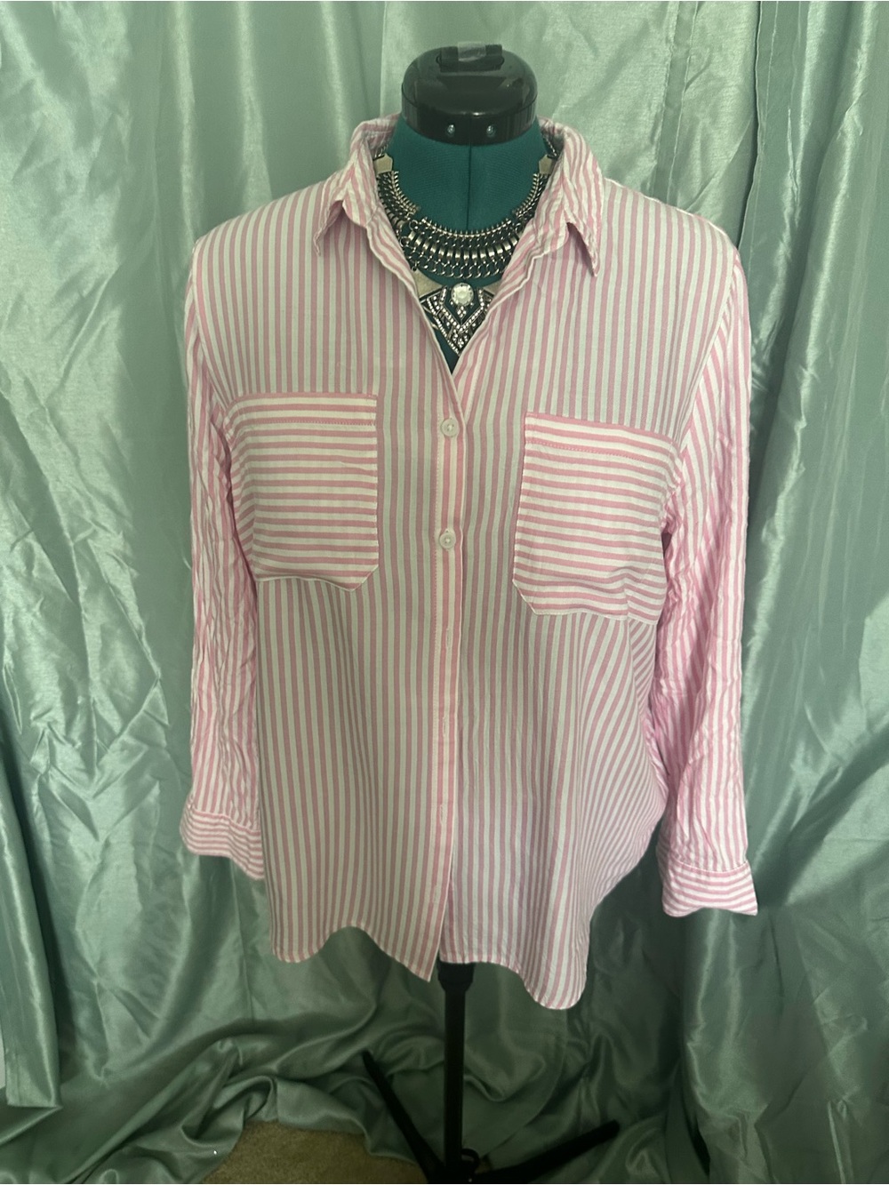 beachlunchlounge Pink and White Striped Shirt